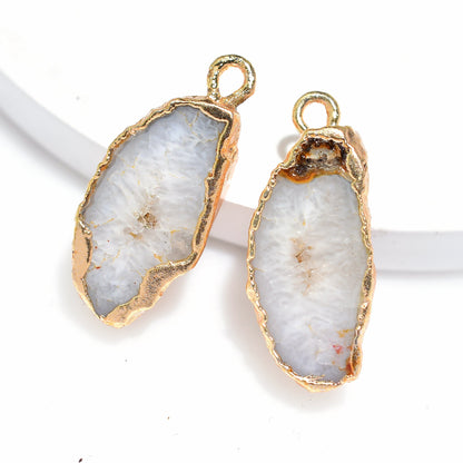 Grey Window Druzy Quartz Pair - Fancy Geode Earrings, Druzy Crystals, Gold DIY Jewelry Gift