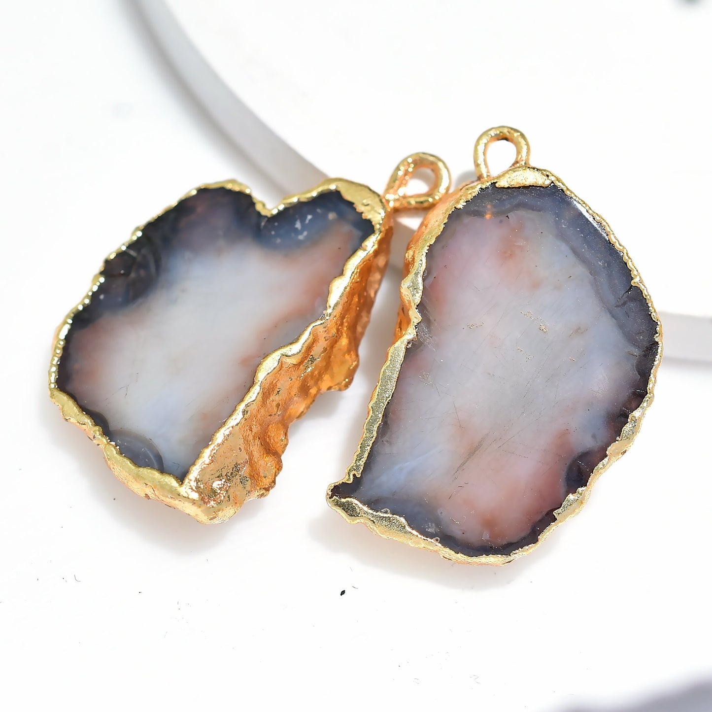 Grey Window Druzy Quartz Pair - Fancy Geode Earrings, Druzy Crystals, Gold DIY Jewelry Gift