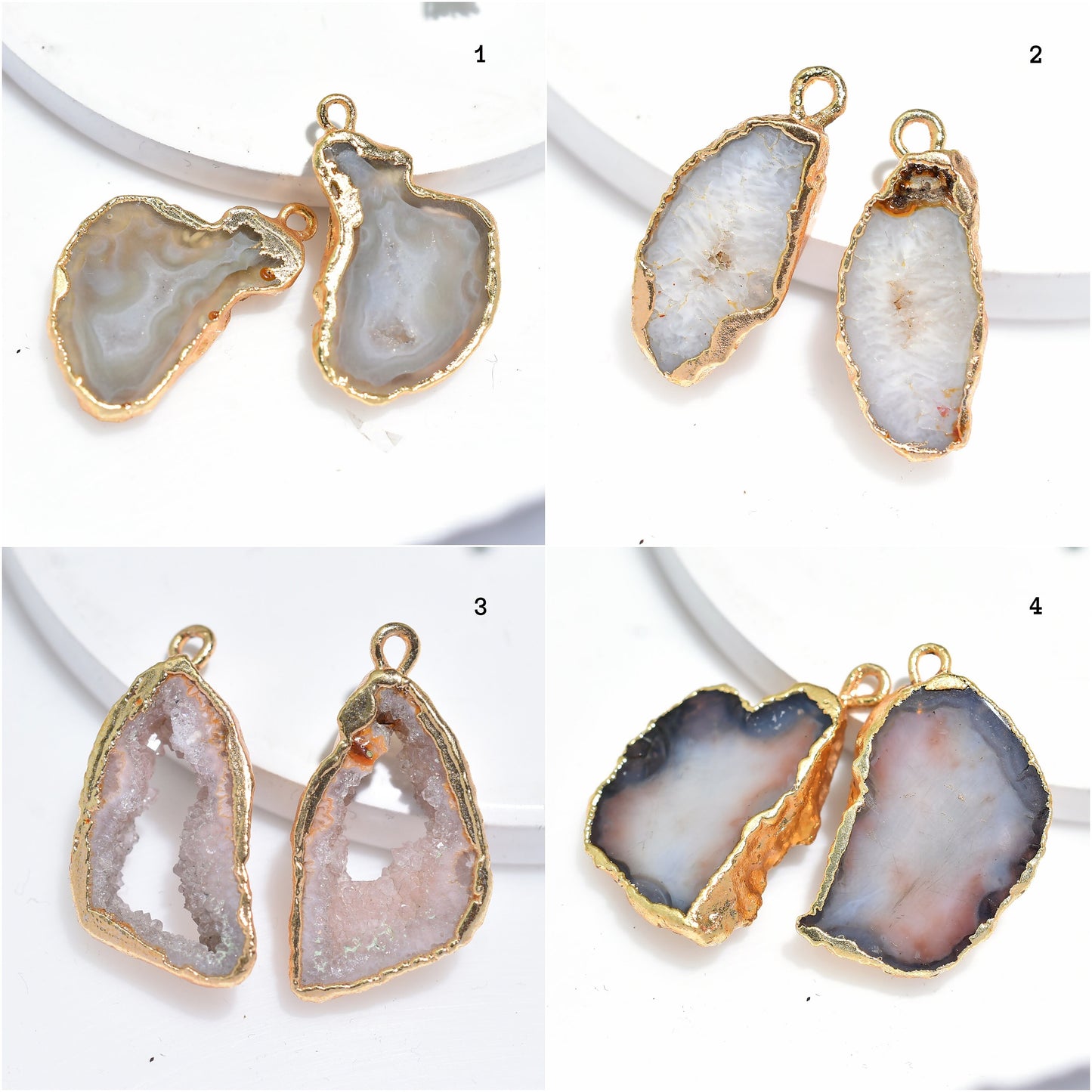 Grey Window Druzy Quartz Pair - Fancy Geode Earrings, Druzy Crystals, Gold DIY Jewelry Gift