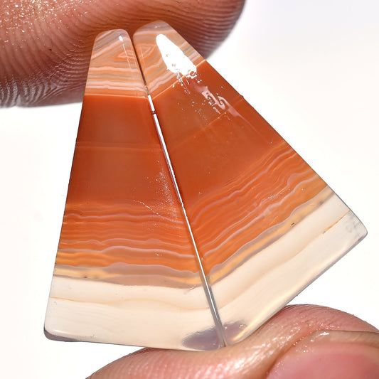 Unique 100% Natural Orange Banded Agate Cabochon Pair - Fancy Cut Slice Gemstone for Custom Earrings