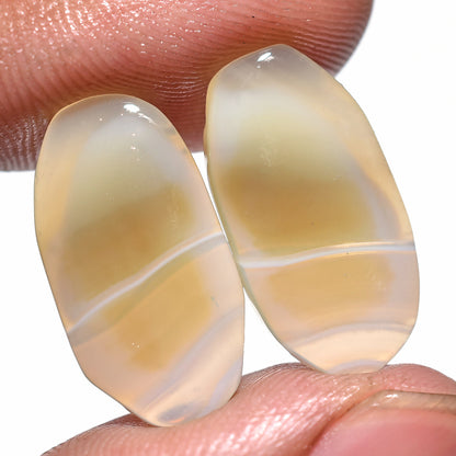 Natural Banded Agate Stone Pair - Oval Earring Gemstone for Jewelry Making