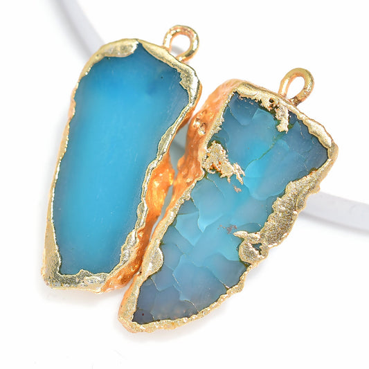 Charming Blue Gemstone Quartz Pair – Solar Quartz Matching Earring Set with Gold Bali Cabochons