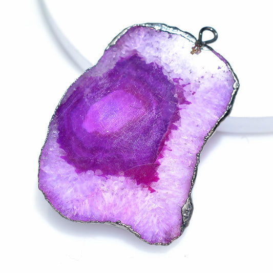 Fancy Charms Geode Slice Druzy Pendant – Solar Quartz Gold & Black Single Bail Connector for DIY Jewelry Gifts