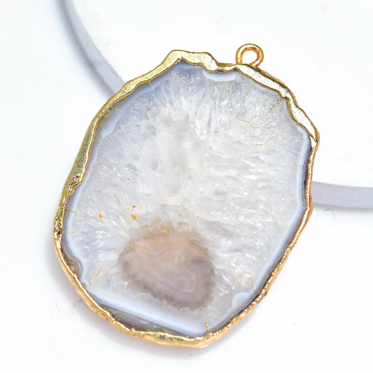 Beautiful Blue Solar Quartz Slice Necklace – White Quartz Pendant with Gold Electroplating | Crystal Gemstone Charm Necklace