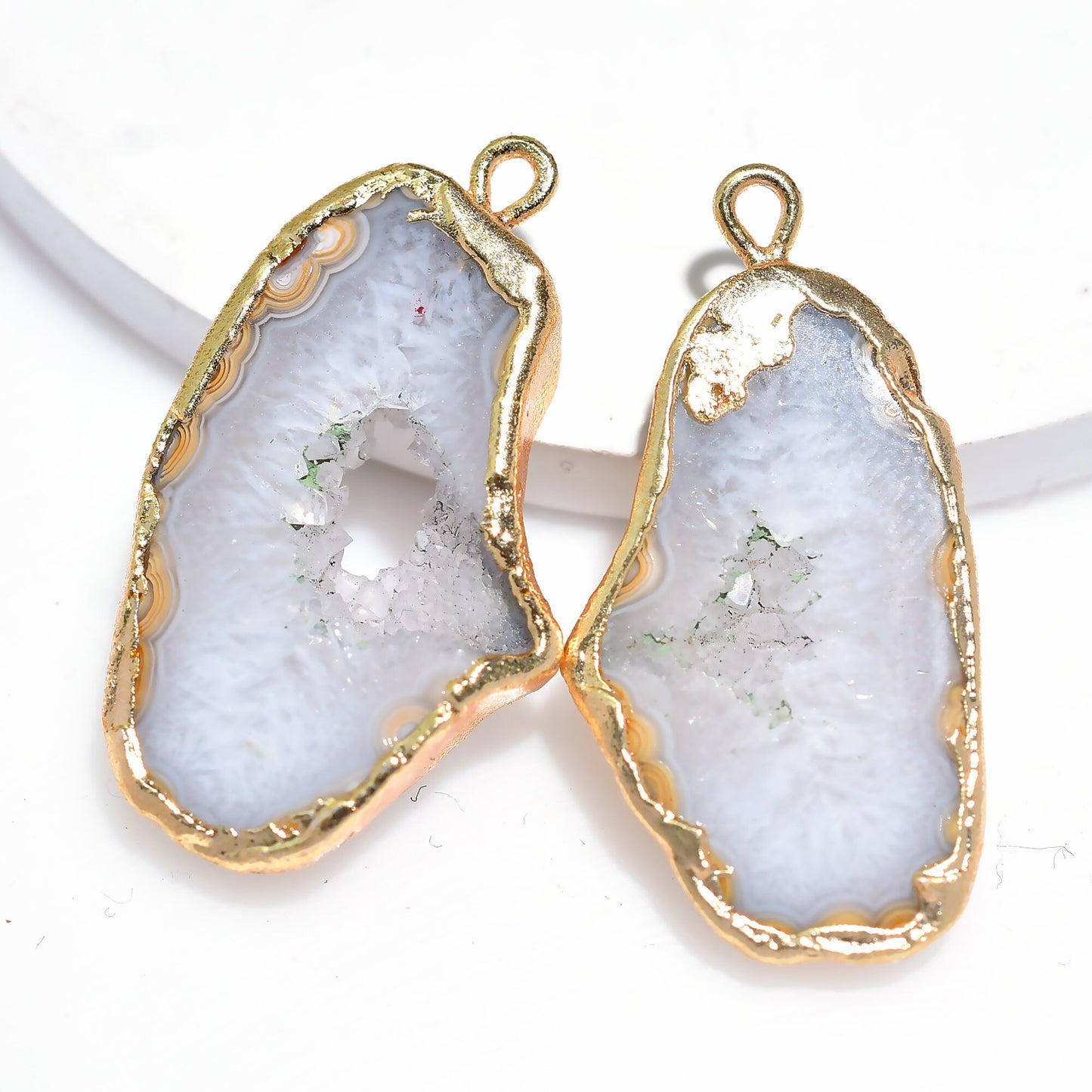 White Window Druzy Earring Pair – Gold Geode Single Bail Earrings | Solar Quartz Boho Chic DIY Jewelry for Gifts