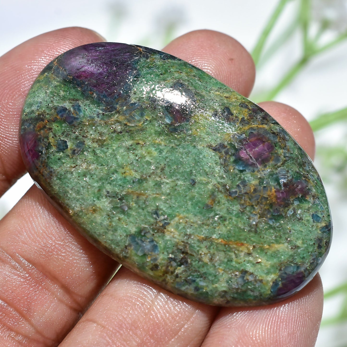 Natural Ruby Fuchsite Cabochon Stone - Green Pink Ruby Stones, Healing Crystals Gemstones, Ruby Flat Back Gemstone For Jewelry Making