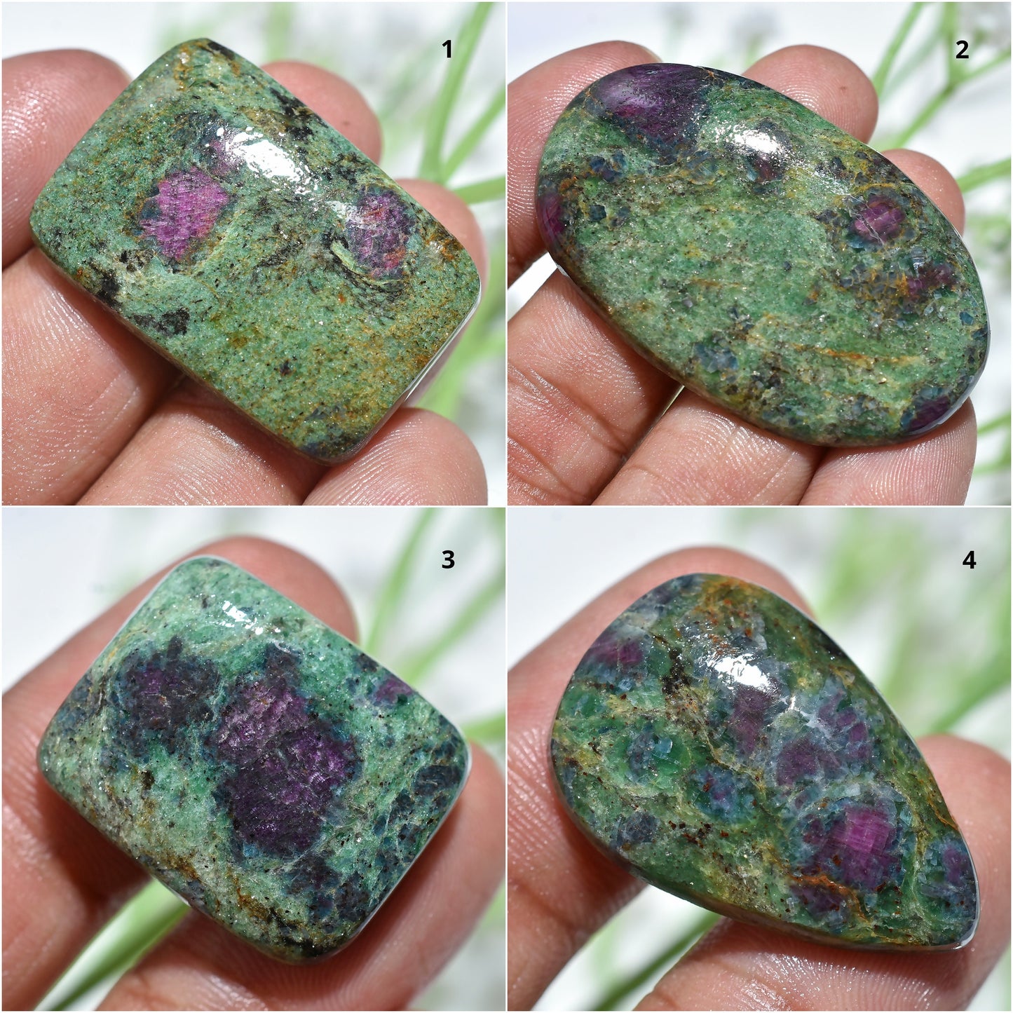 Natural Ruby Fuchsite Cabochon Stone - Green Pink Ruby Stones, Healing Crystals Gemstones, Ruby Flat Back Gemstone For Jewelry Making