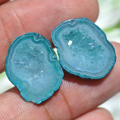 Beautiful Sky Blue Druzy Agate Geode Pair – Matching Earrings Set & Healing Stone