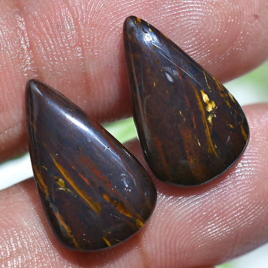 High-Quality Iron Tiger Eye Cabochon Pair - Oval Smooth Polished Gemstones