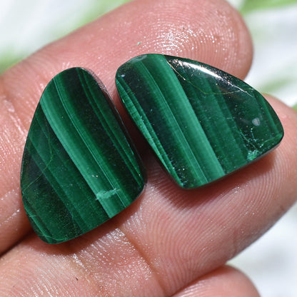 100% Natural Green Malachite Gemstone Pair – Fancy Shape Smooth Flat Back Cabs