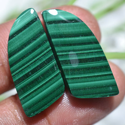 100% Natural Green Malachite Gemstone Pair – Fancy Shape Smooth Flat Back Cabs