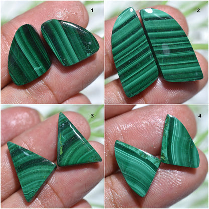 100% Natural Green Malachite Gemstone Pair – Fancy Shape Smooth Flat Back Cabs