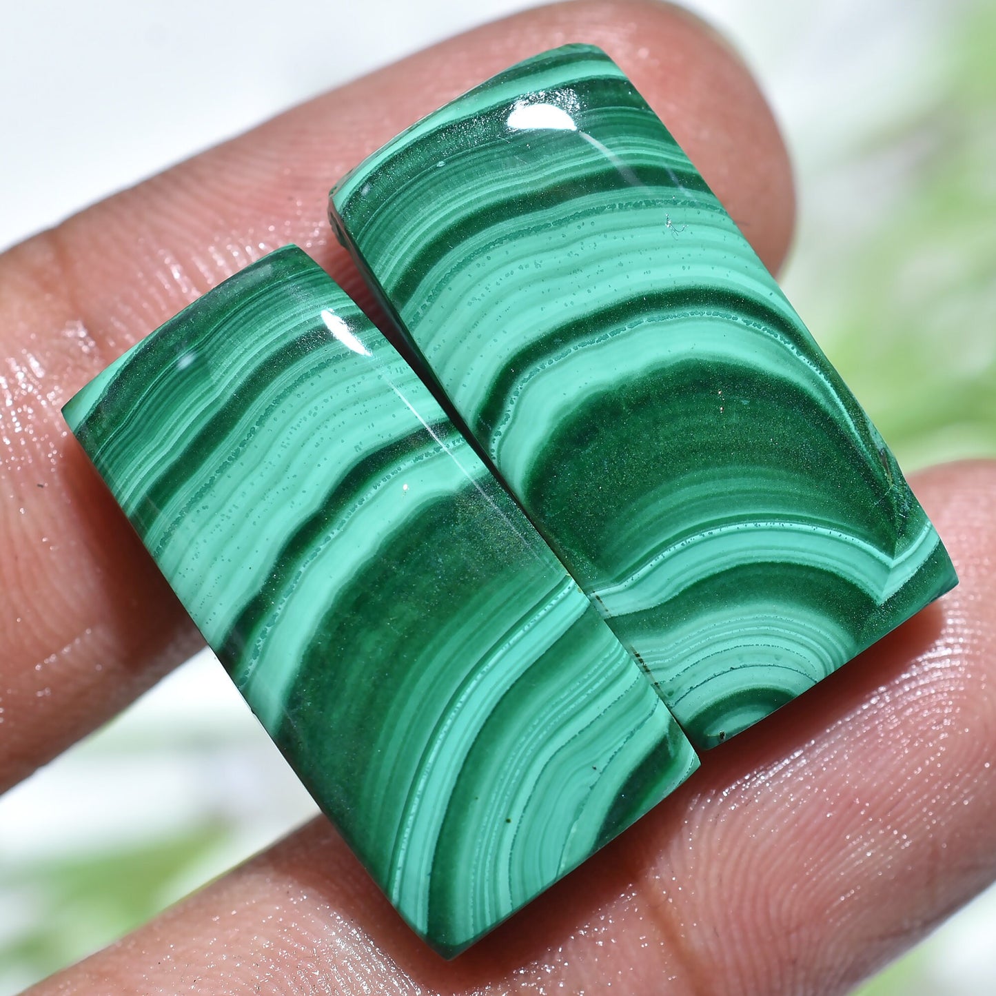 Rare Designer Malachite Cabochon Pair - Mix-Shape Green Malachite Slice for Earring Making