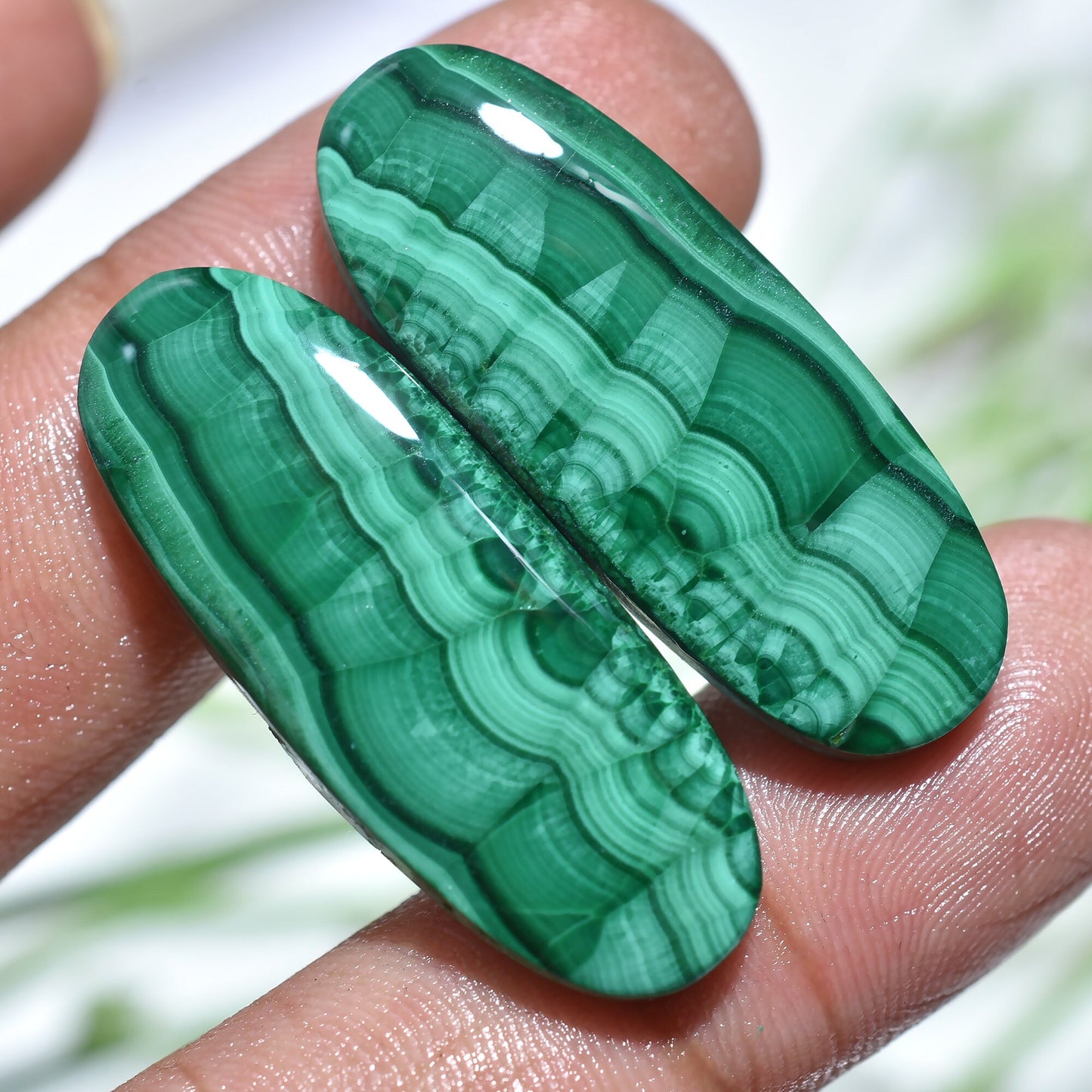 Rare Designer Malachite Cabochon Pair - Mix-Shape Green Malachite Slice for Earring Making