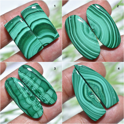 Rare Designer Malachite Cabochon Pair - Mix-Shape Green Malachite Slice for Earring Making