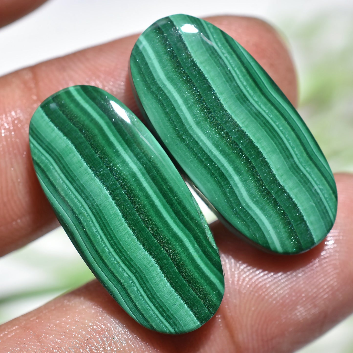 Best Quality Malachite Pear Gemstone Matching Pair - Oval Green Malachite Stones