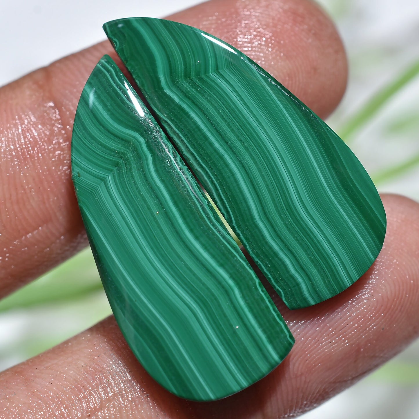 Fancy Shape Green Malachite Cabochon Pair - Natural Matching Stones for Earrings & Jewelry Making