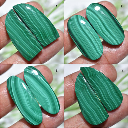 Fancy Shape Green Malachite Cabochon Pair - Natural Matching Stones for Earrings & Jewelry Making