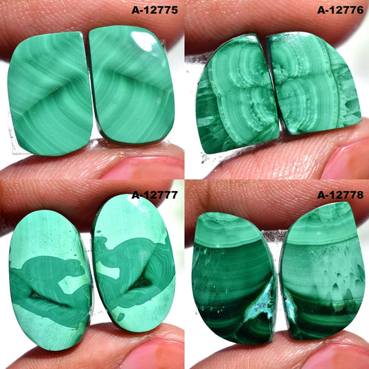 100% Natural Malachite Cabochon Pairs - Matched Green Gemstone Set for Earrings