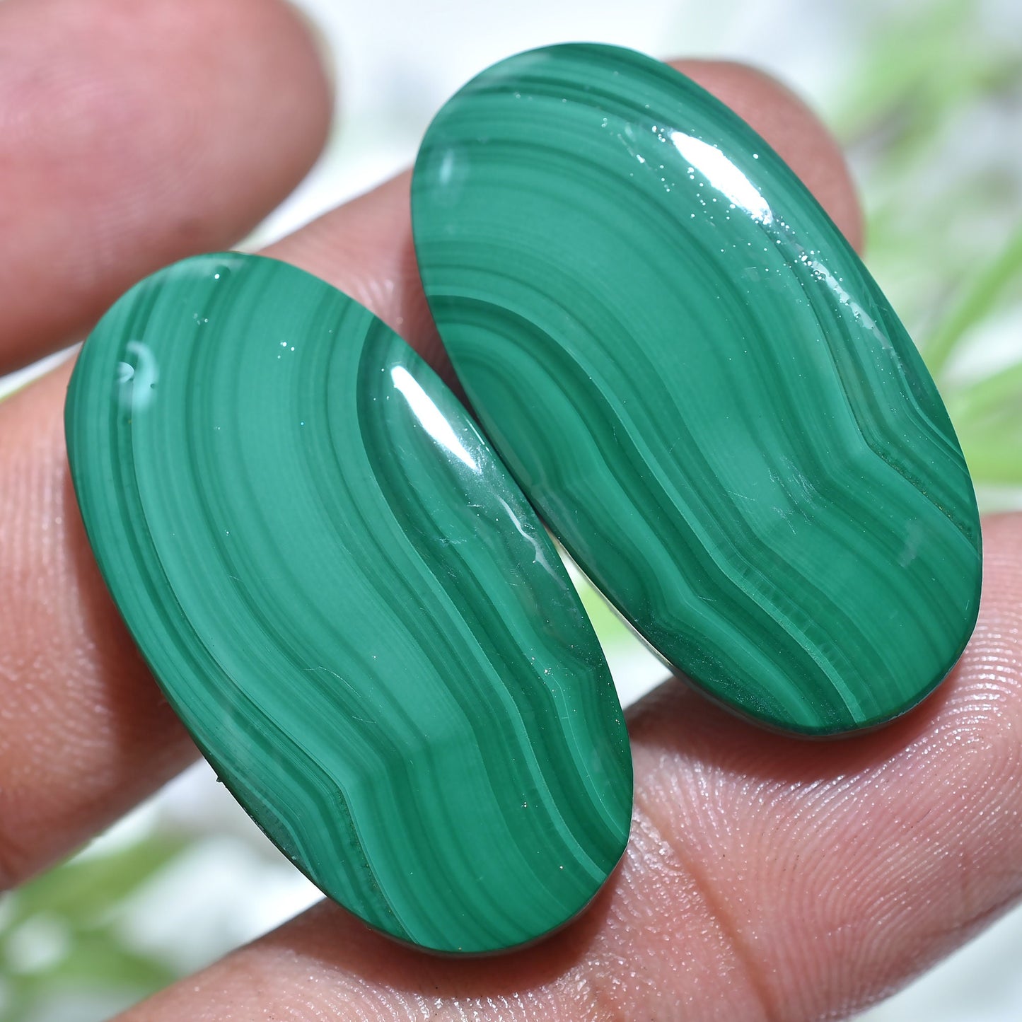 High Quality! Malachite Pair -  Oval & Pear Shaped Green Malachite Cabochons for DIY Jewelry