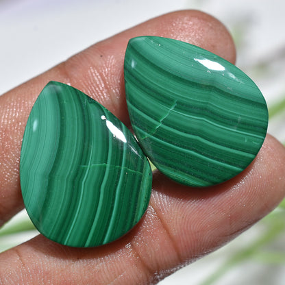 High Quality! Malachite Pair -  Oval & Pear Shaped Green Malachite Cabochons for DIY Jewelry