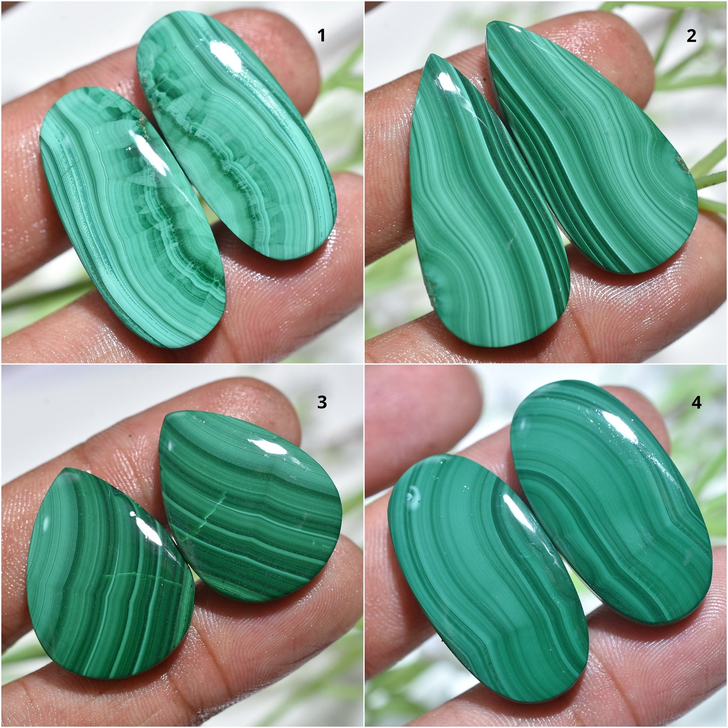 High Quality! Malachite Pair -  Oval & Pear Shaped Green Malachite Cabochons for DIY Jewelry