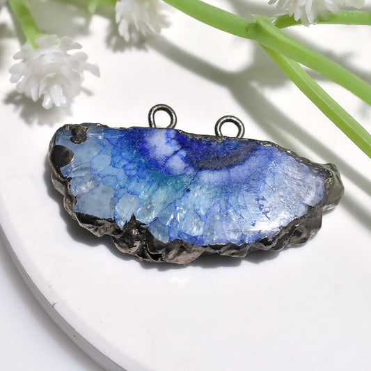 Charming Blue Stalactite Slice Pendant - Solar Quartz Double Bail Charm