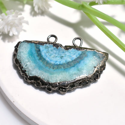 Beauty Sky Blue Solar Quartz Slice Pendant - Double Bail Blue Crystal Charms