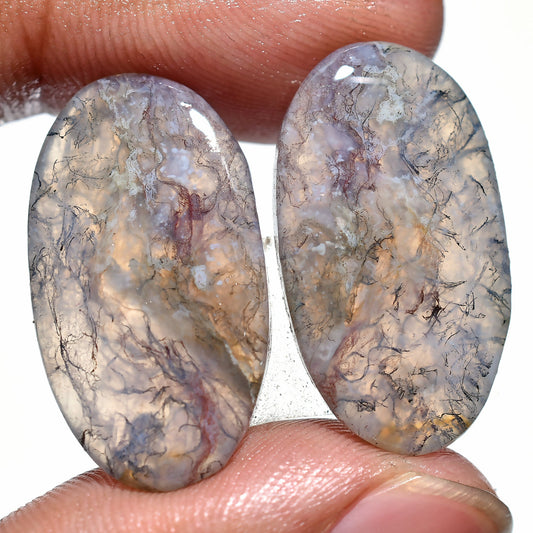 Natural Moss Agate Cabochon Pair – Matching Oval Agate for Earrings & Healing Crystal Gifts