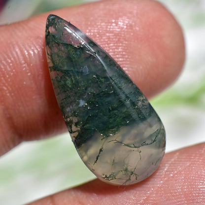 100% Natural Moss Agate Cabochon - Small Pear Shaped Loose Gemstone for Pendant & Ring