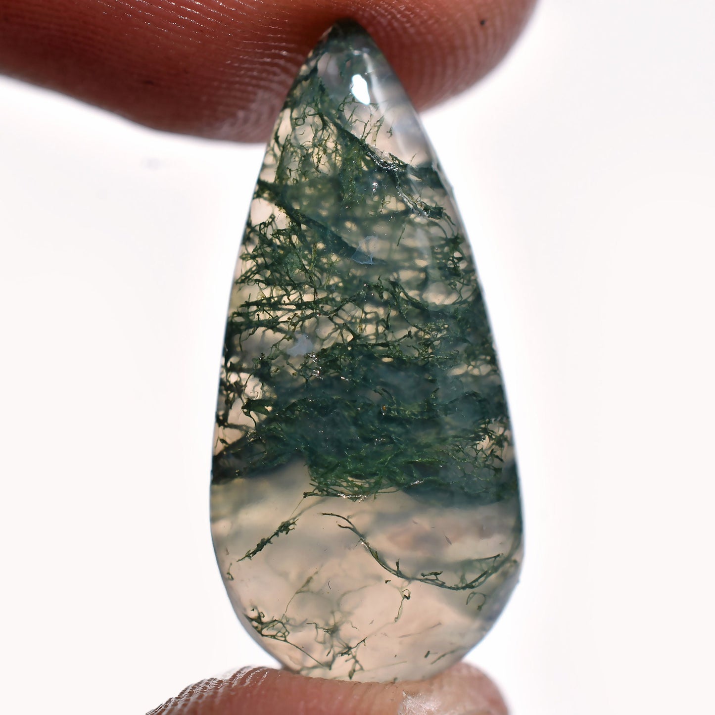 100% Natural Moss Agate Cabochon - Small Pear Shaped Loose Gemstone for Pendant & Ring