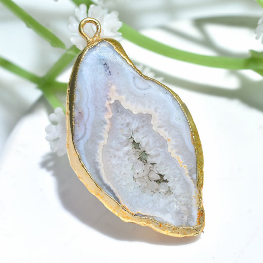 Fancy Bali Window Druzy Pendant - Gold Charm Electroplated Crystal for DIY Jewelry Gift