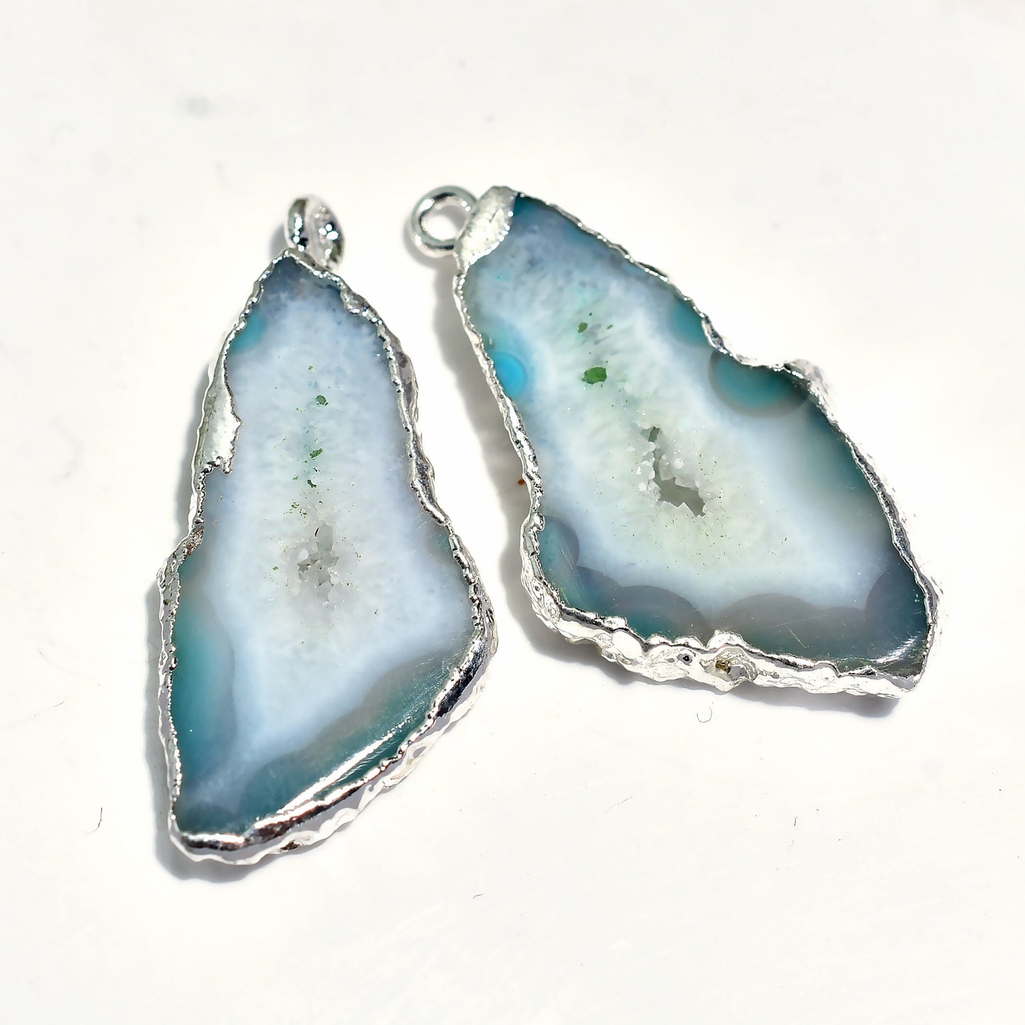 Unique Solar Quartz Earring Pair – Geode Connector & Silver Electroplated Handmade Jewelry