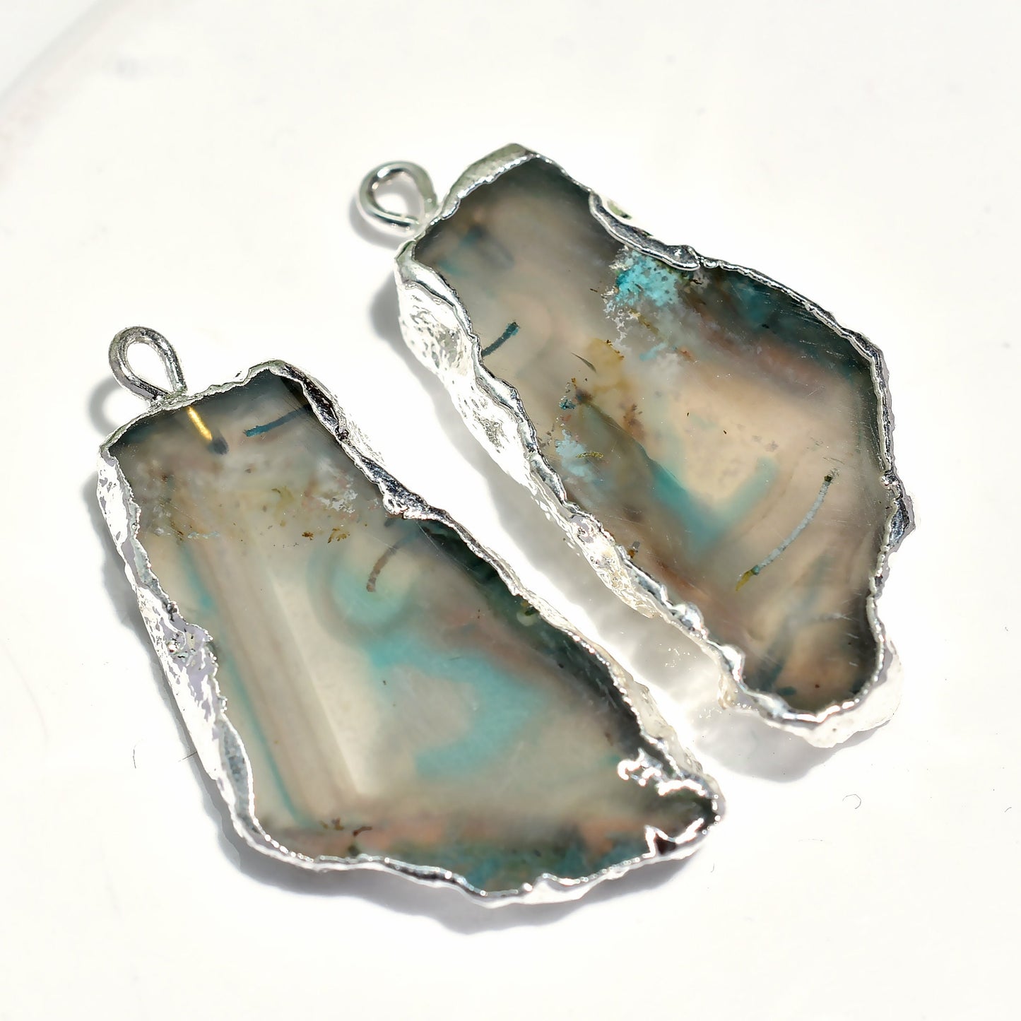 Green Window Druzy Connector Pair – Silver Geode Earring Pair with Single Bail for Boho Chic DIY Jewelry Gifts