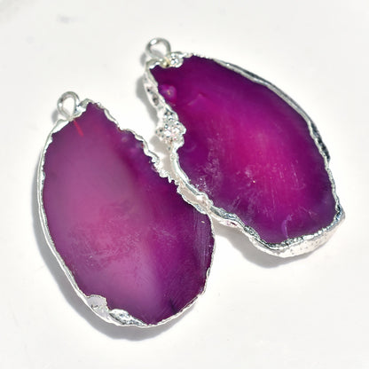 Pink Solar Quartz Pair – Silver Electroplated Druzy Agate DIY Earring Set, Bali Geode Connectors