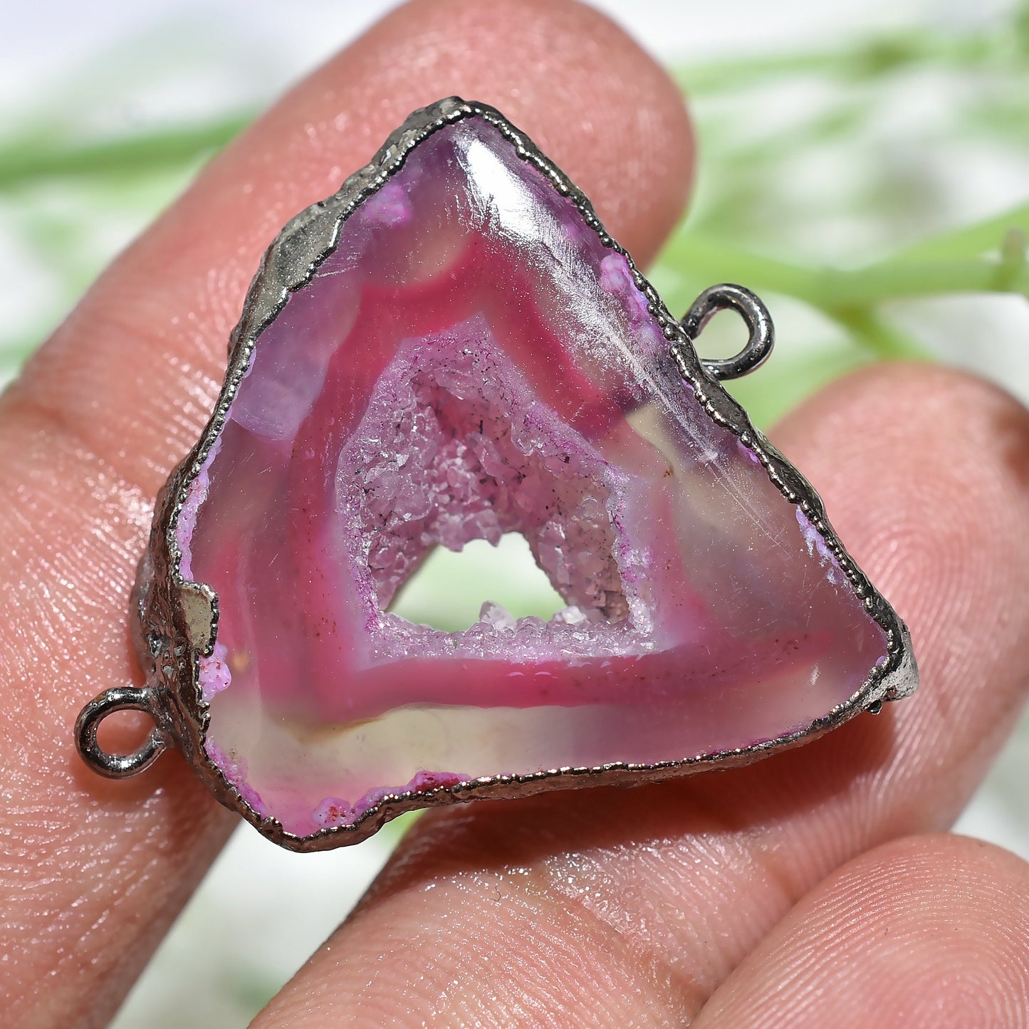 Pink Window Druzy Agate Connectors – Fancy Shaped Charm Pendants