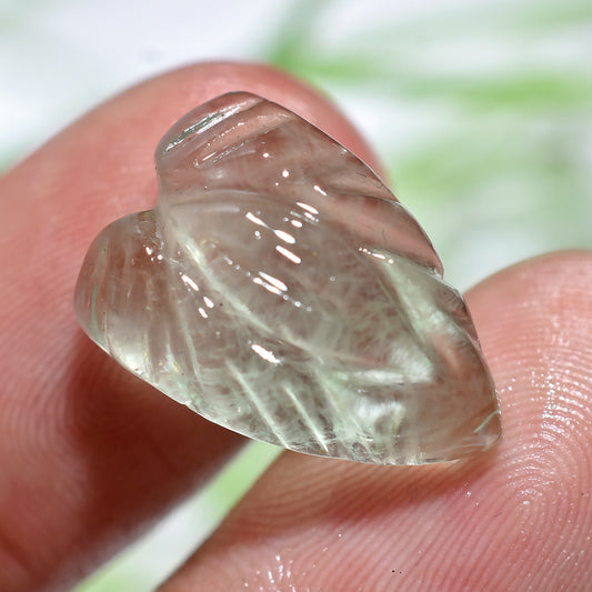 Carved Green Heart Fluorite Stone – Leaf Pattern Gemstone for Jewelry 12x18x4mm