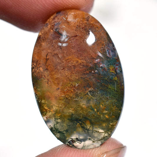 Scenic Moss Agate Cabochon - Fancy Oval Polished Gemstone, Smooth Flat Back Cabochon