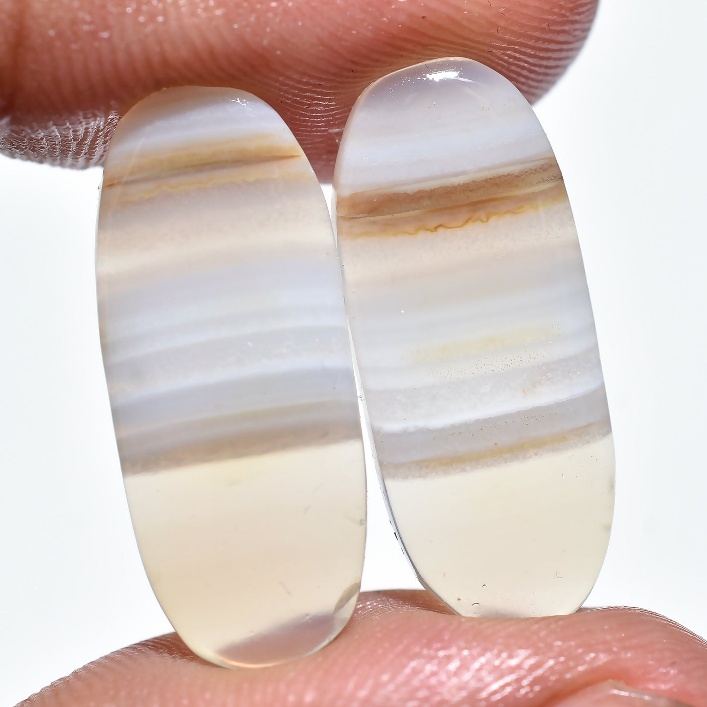 Amazing Grey Oval Agate Slice Pair – Loose Flat Back Cabochon, Handmade Matched Gemstones