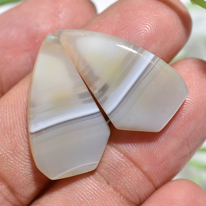 Healing Banded Agate Cabochon Pair – Flat Back Hand-Polished Matching Gemstones