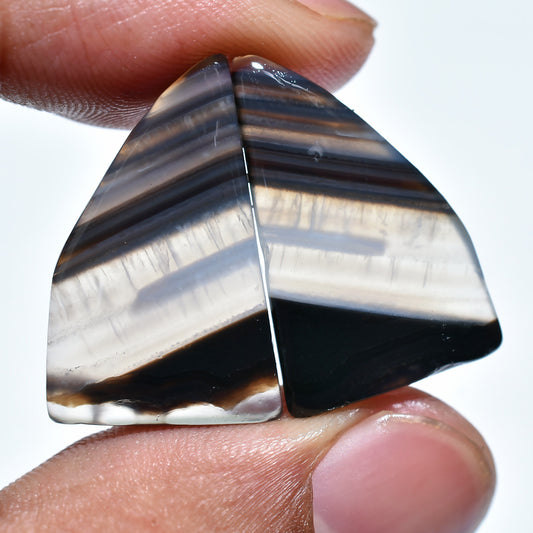 Black Banded Agate Pair Cabochon – Fancy Shape Hand Polished Matching Pair