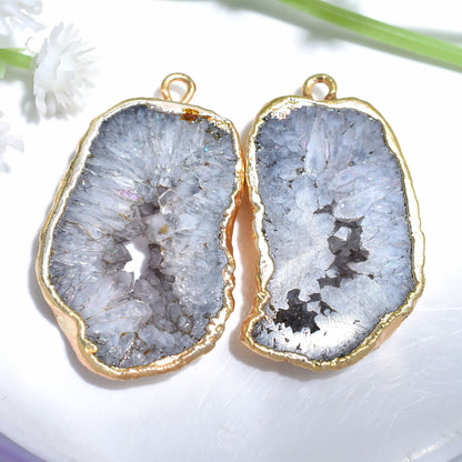 Window Druzy Matching Pair - Gold Plated Geode Earrings Pair for DIY Jewelry Making