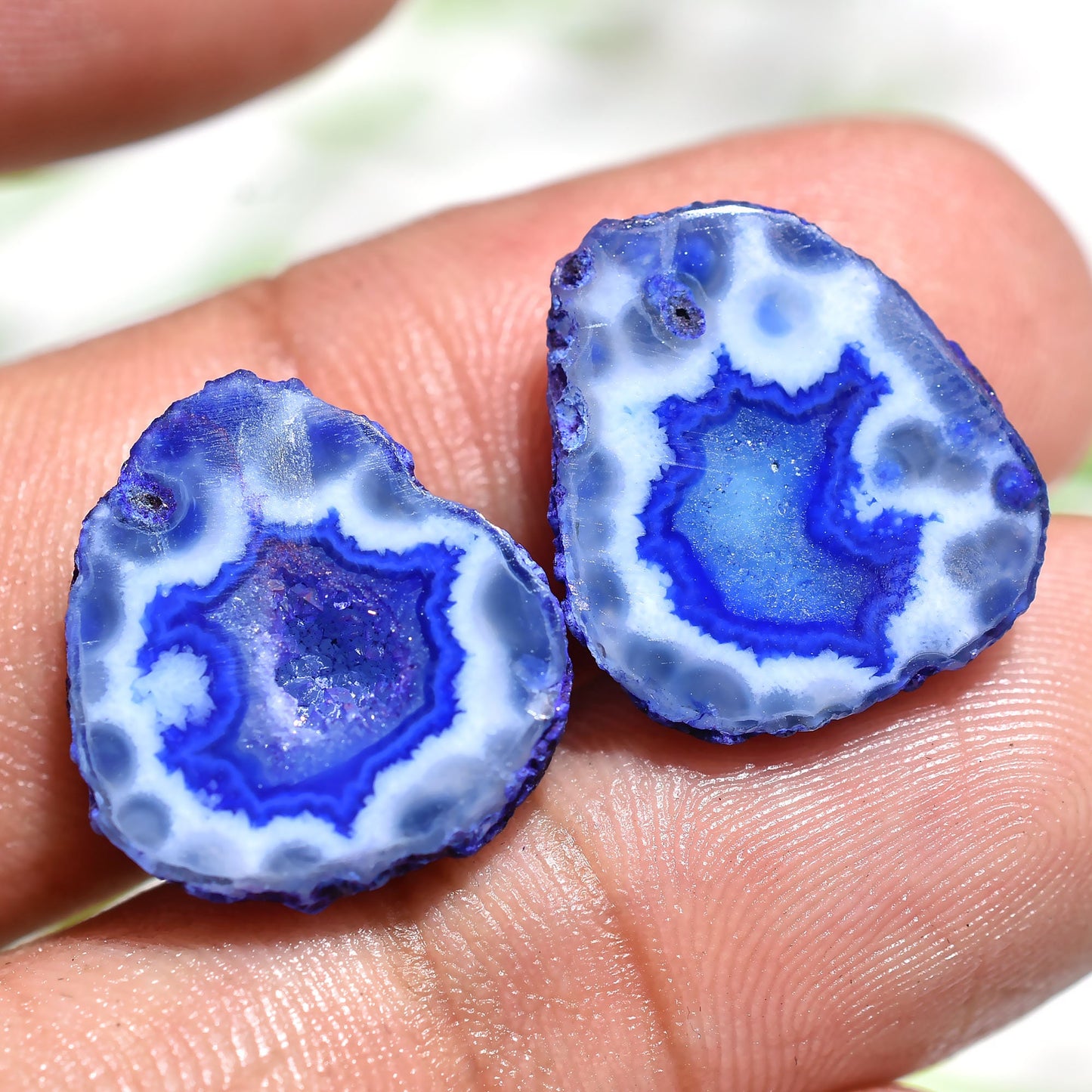 Blue Window Druzy Slice Pair – Loose Stone Solar Quartz Agate Geode, Matched Pair for Earrings & Jewelry Making