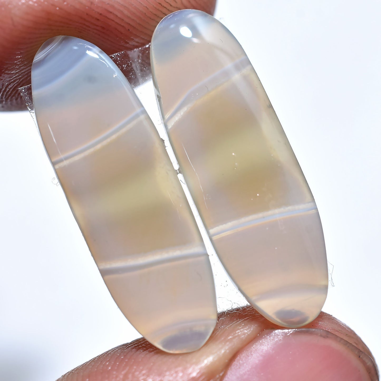 Grey Banded Agate Gemstone Pair - Mix-Shape Flat Back Cabs Perfect for Earrings