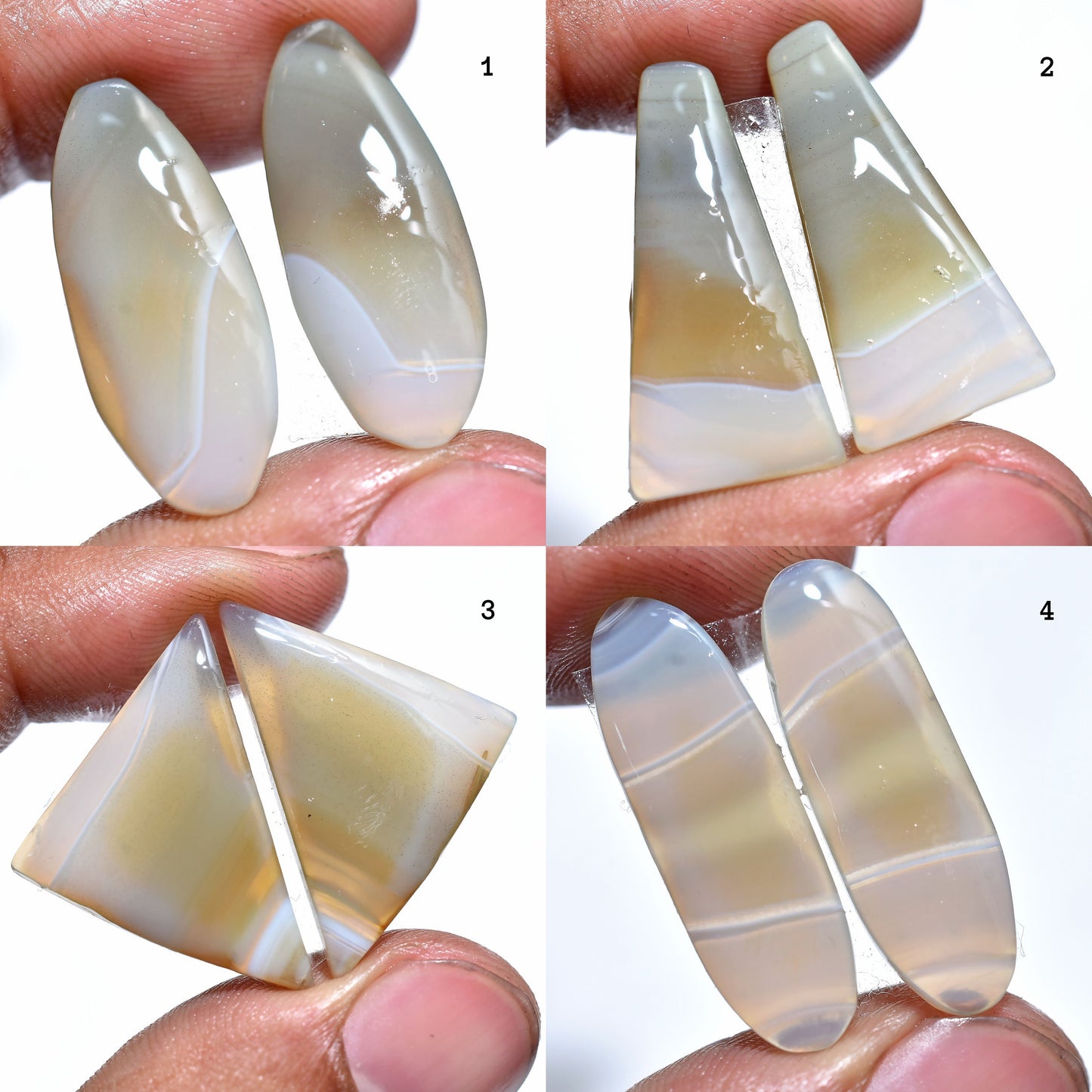 Grey Banded Agate Gemstone Pair - Mix-Shape Flat Back Cabs Perfect for Earrings