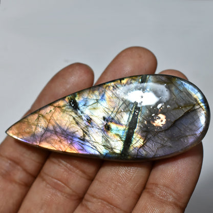 Elegant Labradorite Loose Cabochon – Rainbow Fire Stone, Polished Crystal for Pendant Making