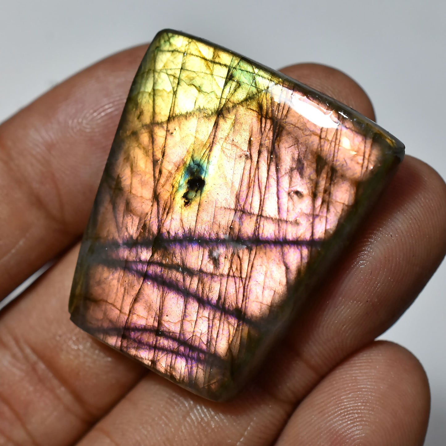 Elegant Labradorite Loose Cabochon – Rainbow Fire Stone, Polished Crystal for Pendant Making