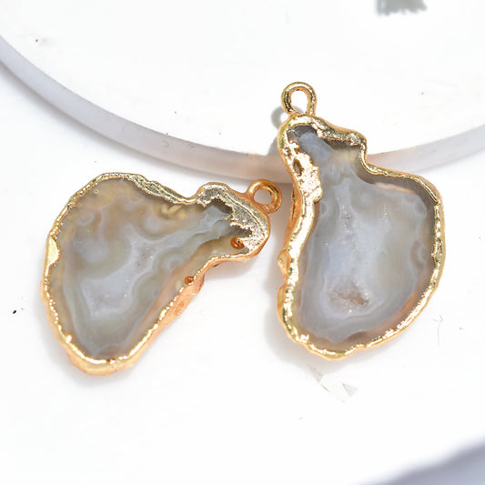 Grey Window Druzy Quartz Pair - Fancy Geode Earrings, Druzy Crystals, Gold DIY Jewelry Gift