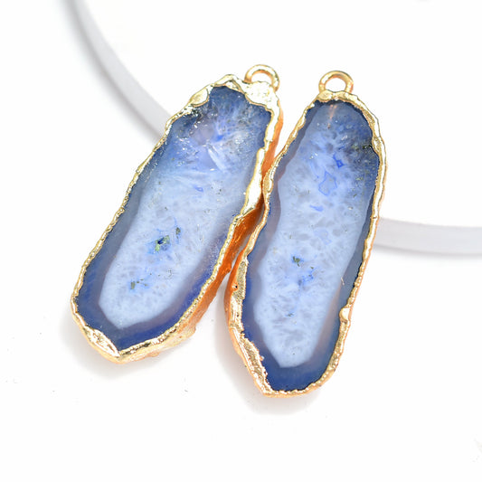 Agate Druzy Slice Charms Earring Pair – Brown-Blue Gold Electroplated Stones