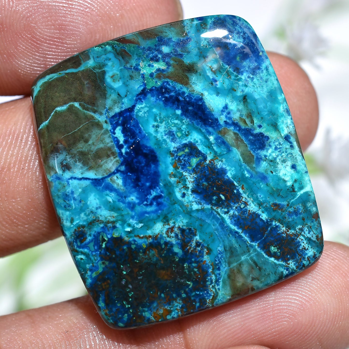 Square Shaped Shattuckite Azurite Gems – Polished Flat Back Stones for Pendant Making